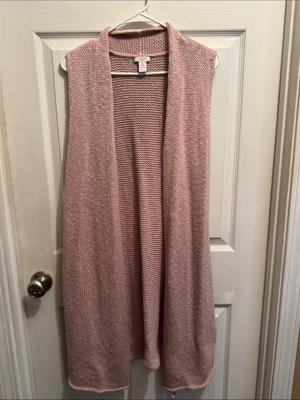 Chico’s Size 2 Mauve Cotton Linen Duster Vest - Pink Longline Knit Cardigan